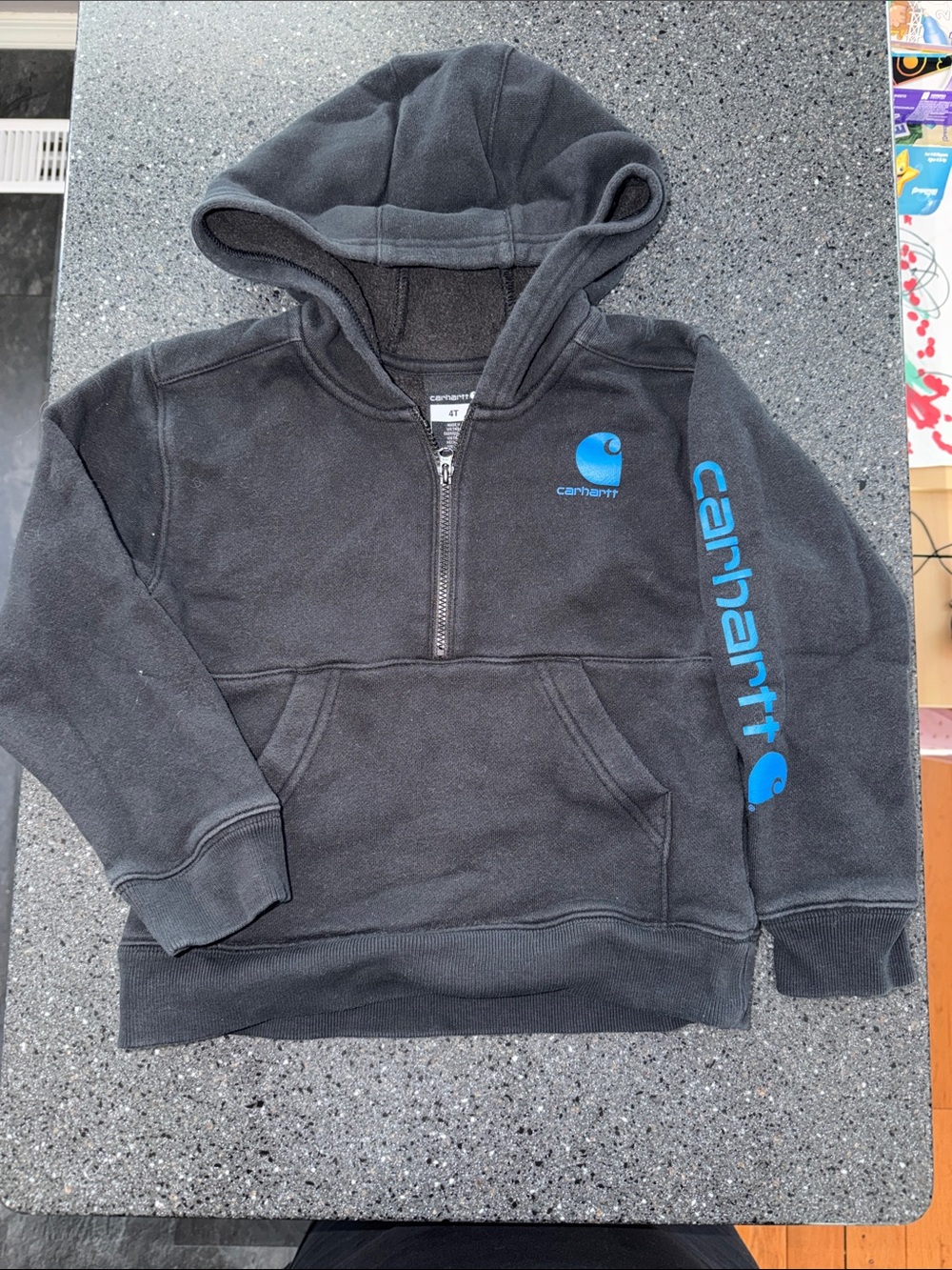 Carhartt Kids Black Hoodie with Blue Logo Accent